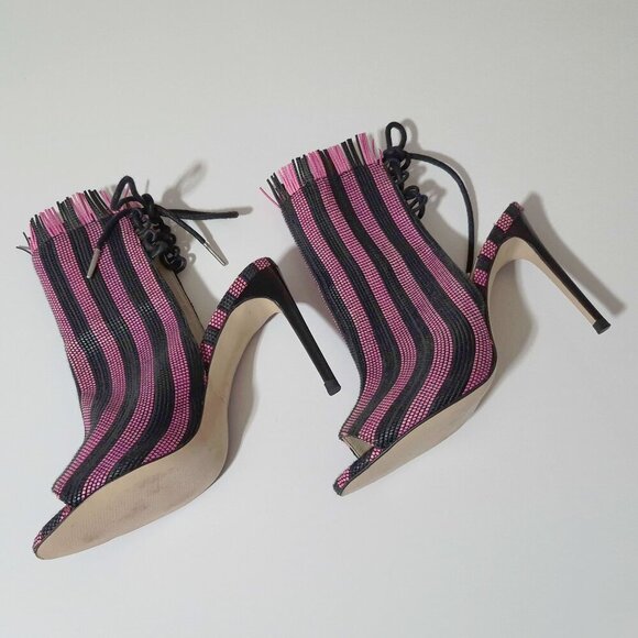 NWOT Zara black & purple pink textured striped open toe & back heeled booties - Picture 8 of 15